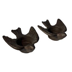 Cast Iron Bird Shaped Tea Light Candle Holders Set Of 2 3.75"